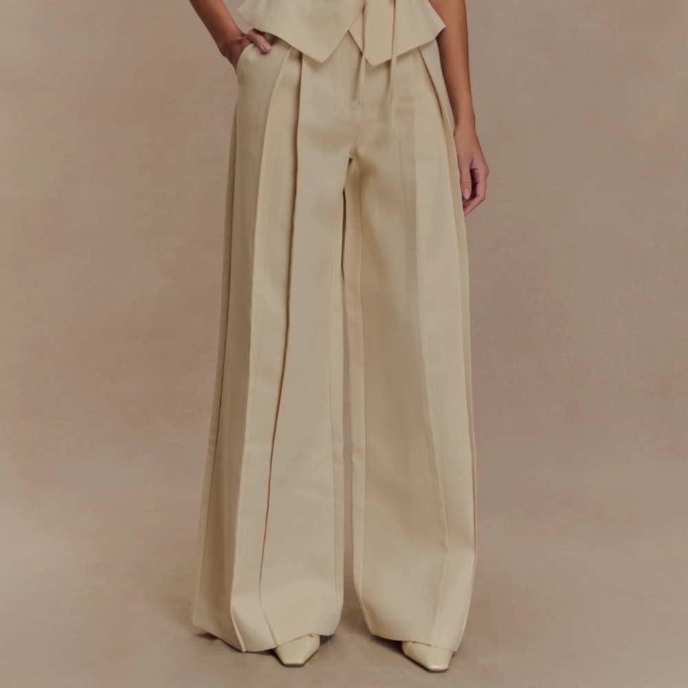 Meshki Raya Mid Rise Wide Leg Linen Pant - Natural Beige
